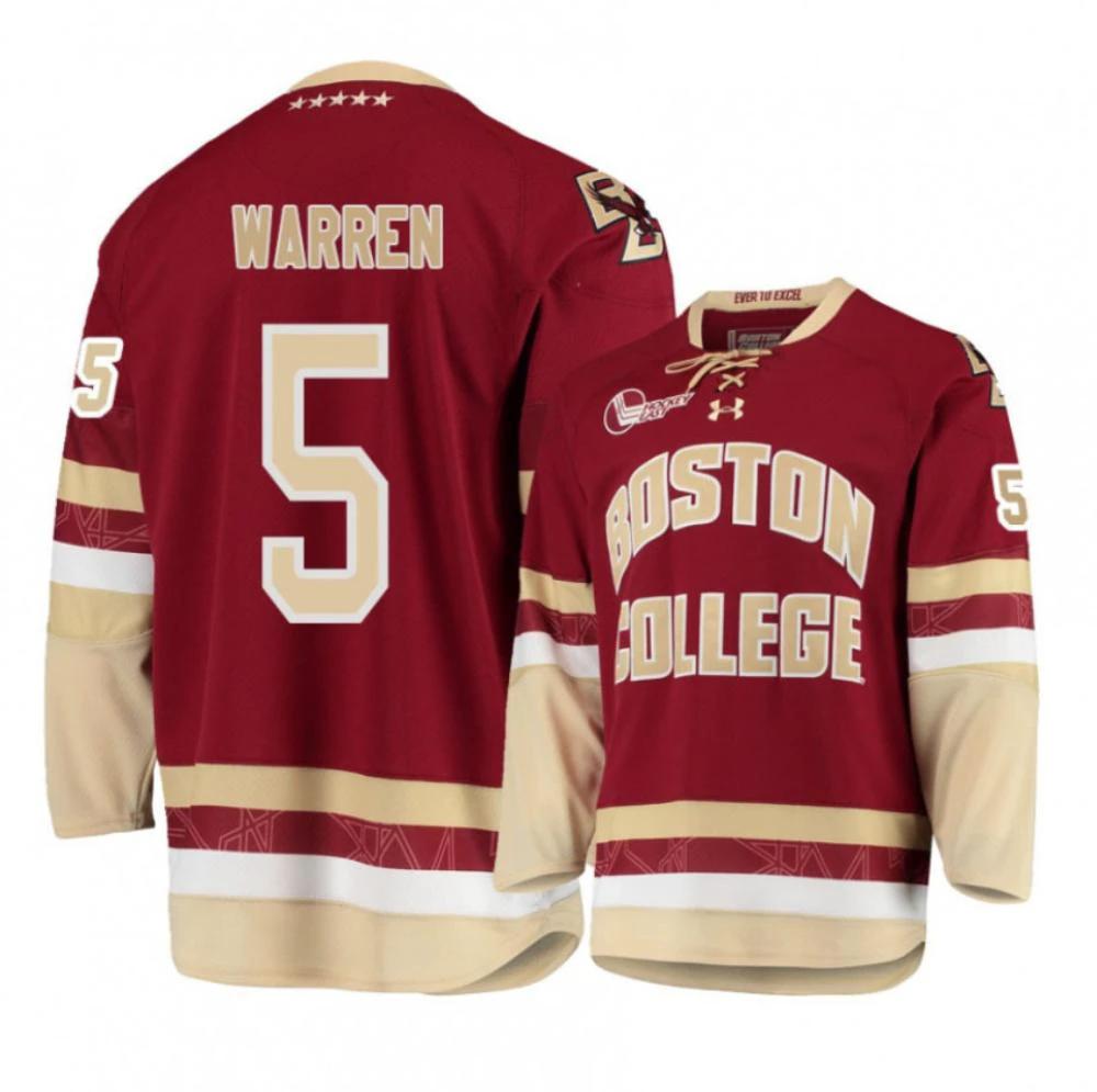 Men's Boston College Eagles #5 Marshall Warren Hockey All Stitched Maroon Jersey by Hockey David