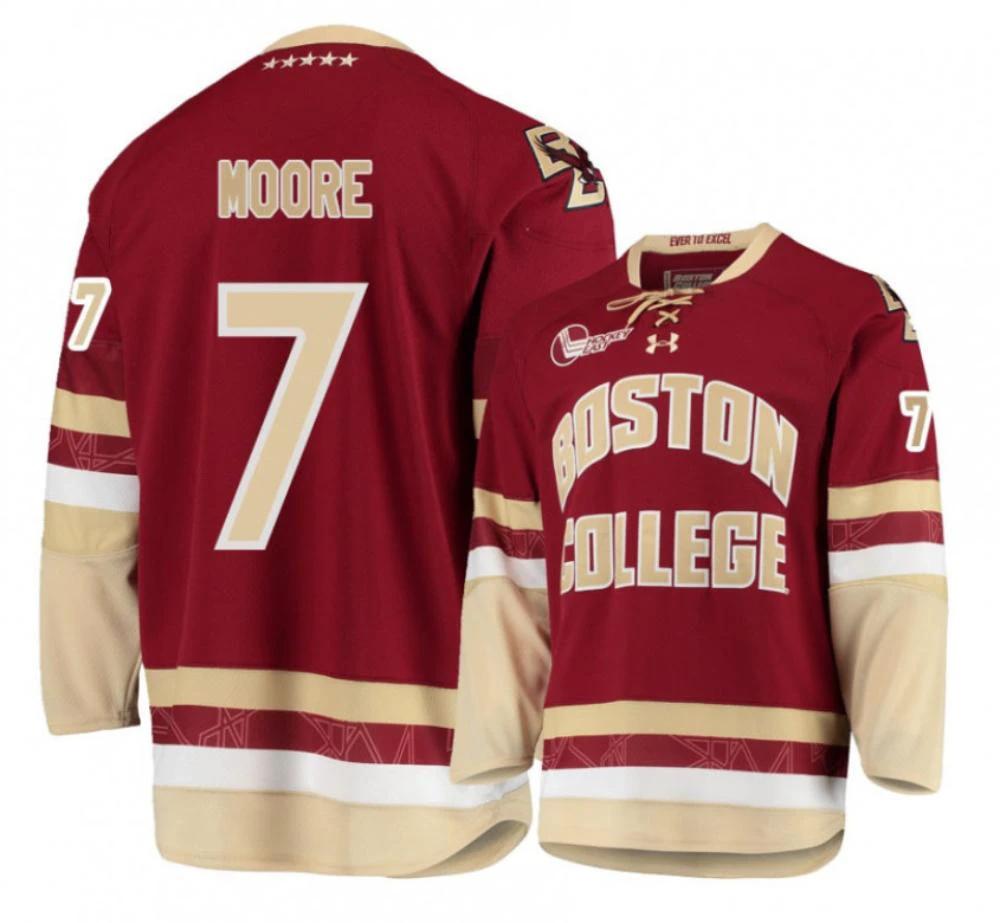 Men's Boston College Eagles #7 Connor Moore Hockey All Stitched Maroon Jersey (Copy) by Hockey David