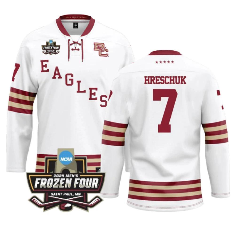 Men's Boston College Ice Hockey Aidan Hreschuk #7 White Jersey by Hockey David