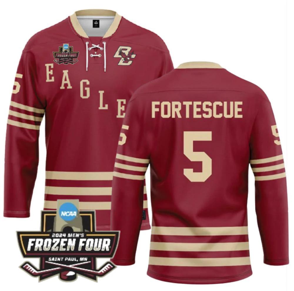Men's Boston College Ice Hockey Drew Fortescue #5 Maroon Jersey by Hockey David