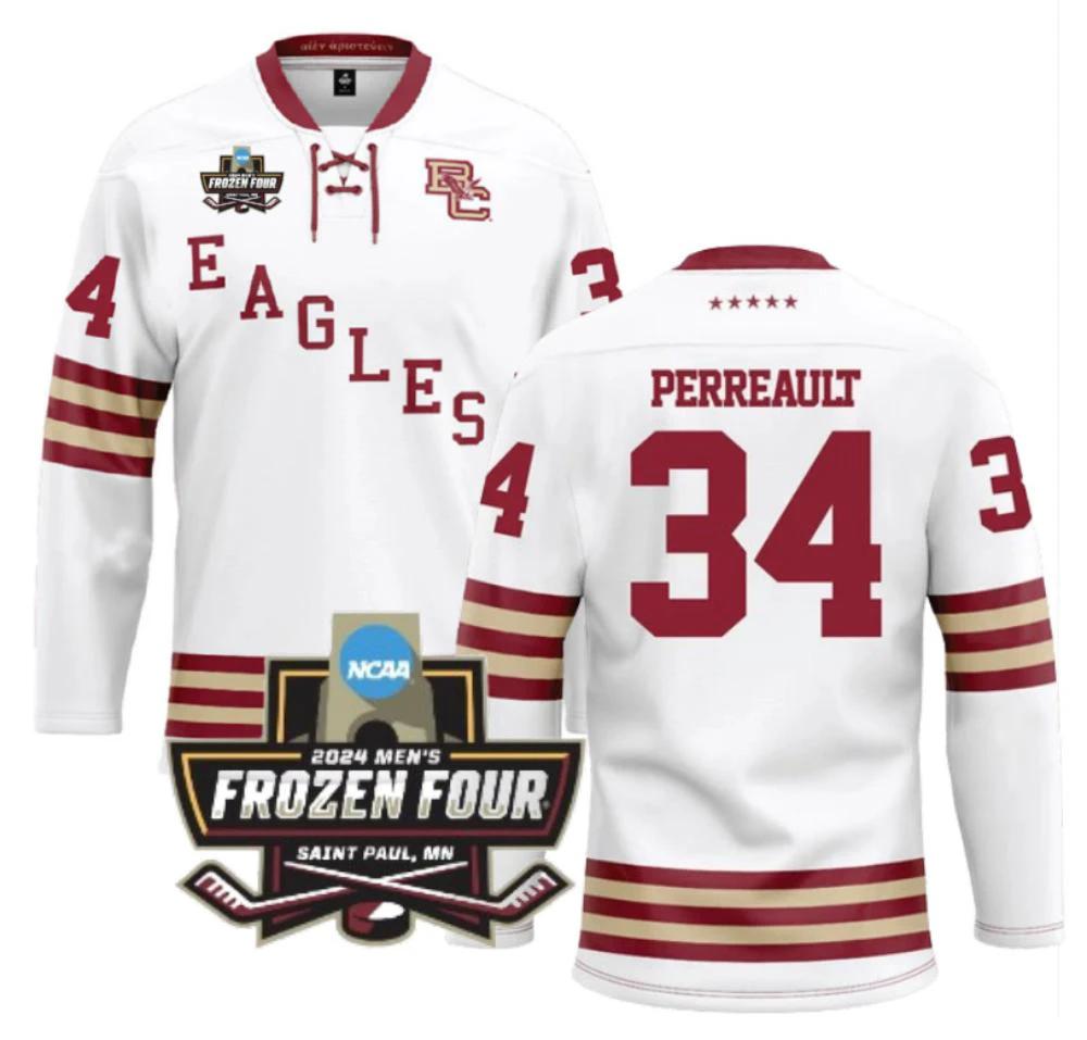Men's Boston College Ice Hockey Gabe Perreault #34 White Jersey by Hockey David