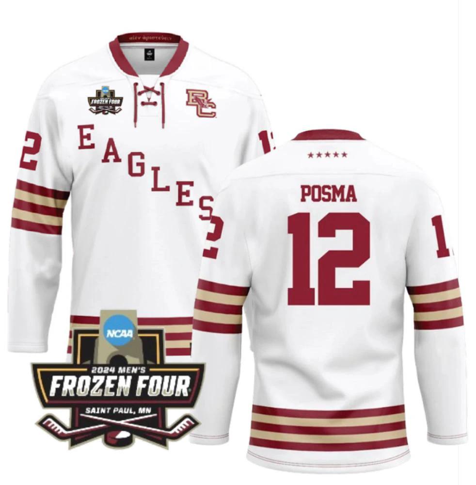 Men's Boston College Ice Hockey Mike Posma #12 White Jersey by Hockey David