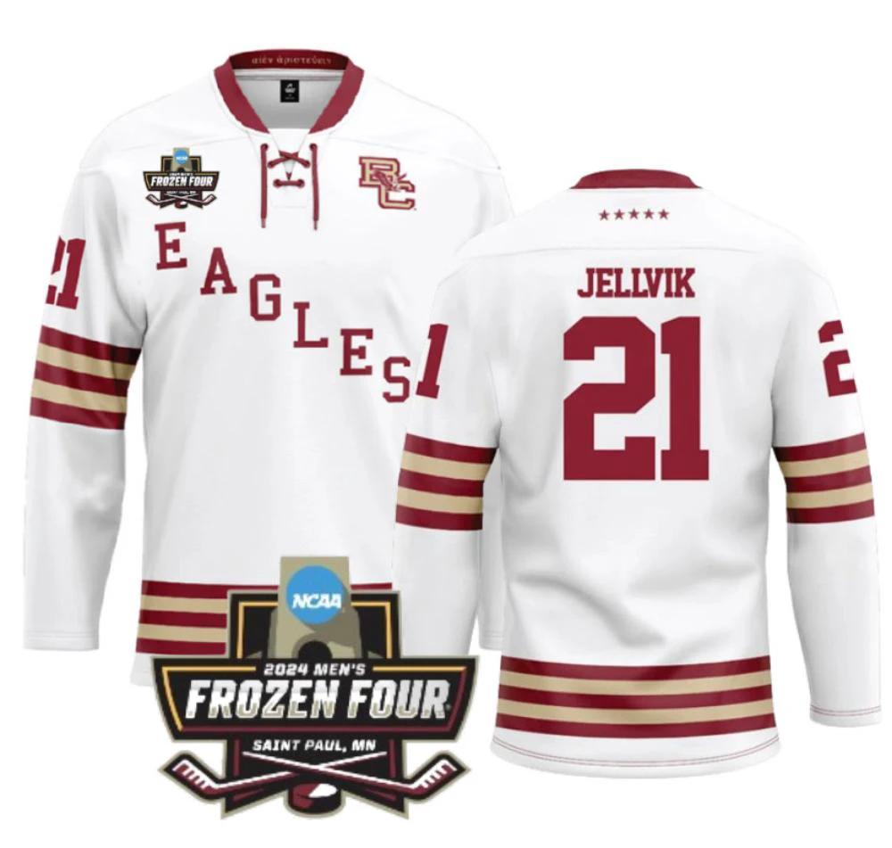 Men's Boston College Ice Hockey Oskar Jellvik #21 White Jersey by Hockey David