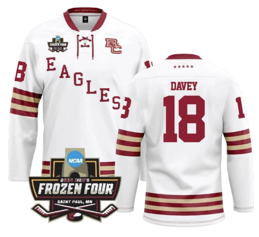 Men's Boston College Ice Hockey Paul Davey #18 White Jersey by Hockey David
