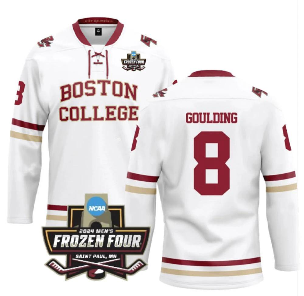 Men's Boston College NCAA Ice Hockey Kara Goulding #8 Replica White Jersey by Hockey David