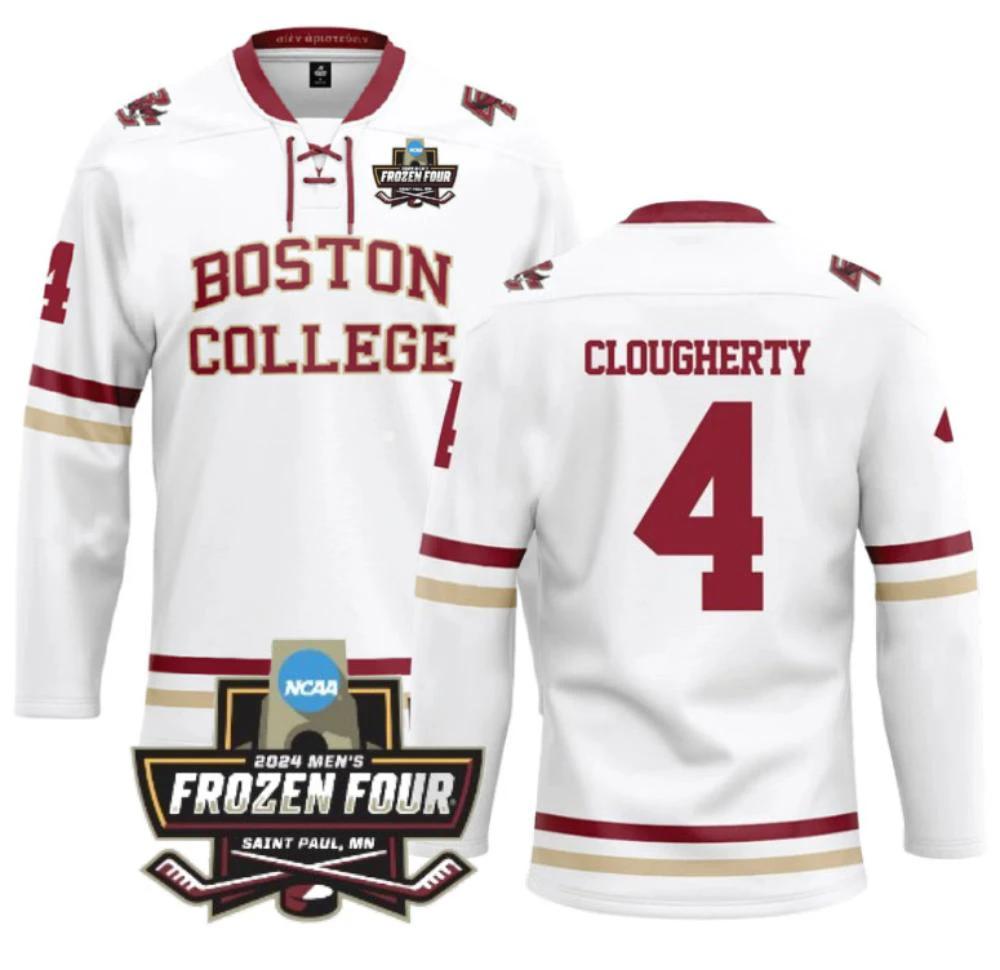 Men's Boston College NCAA Ice Hockey Keri Clougherty #4 Replica White Jersey by Hockey David
