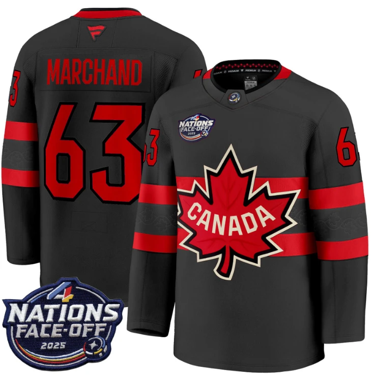 Men's Brad Marchand Jersey #63 Canada 4 Nations Face-Off 2025 Stitched Black by Hockey David