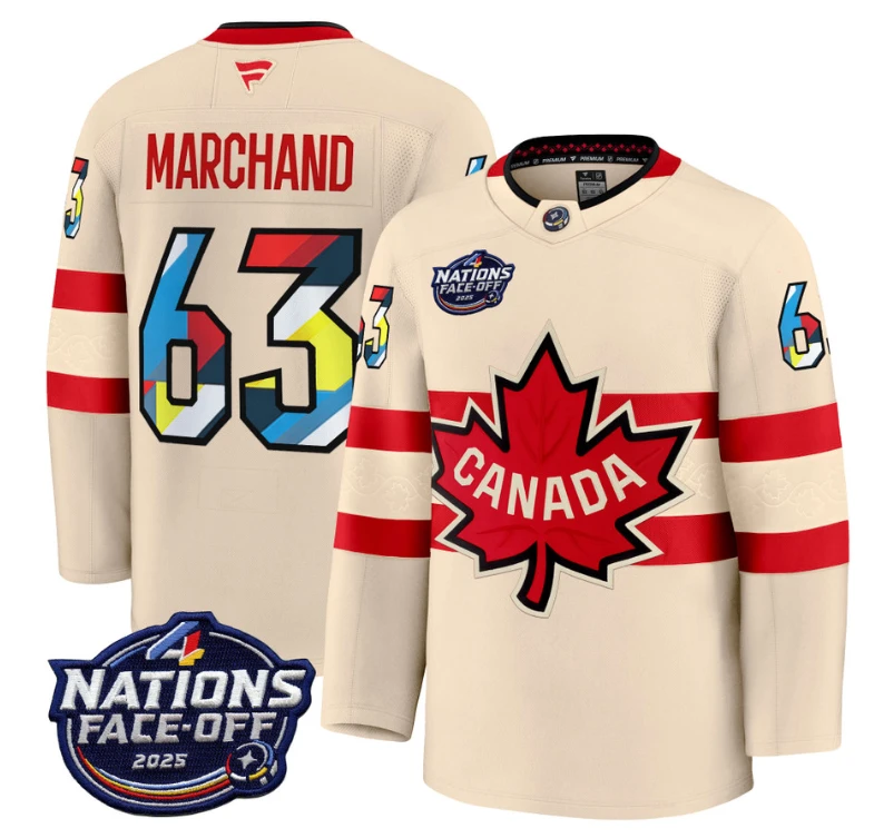 Men's Brad Marchand Jersey #63 Canada 4 Nations Face-Off 2025 V2 Stitched Cream by Hockey David
