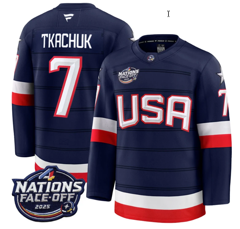 Men's Brady Tkachuk Jersey #7 USA Navy 2025 4 Nations Face-Off Stitched by Hockey David