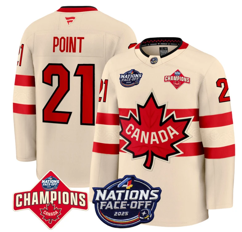 Men's Brayden Point Jersey #21 Canada 4 Nations Face-Off 2025 Champions Cream by Hockey David