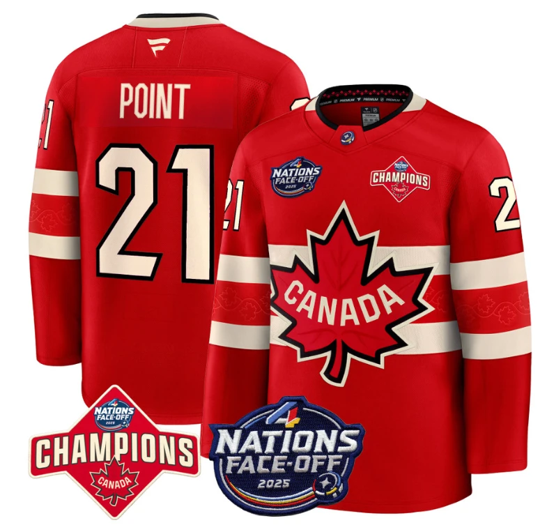Men's Brayden Point Jersey #21 Canada 4 Nations Face-Off 2025 Champions Red by Hockey David