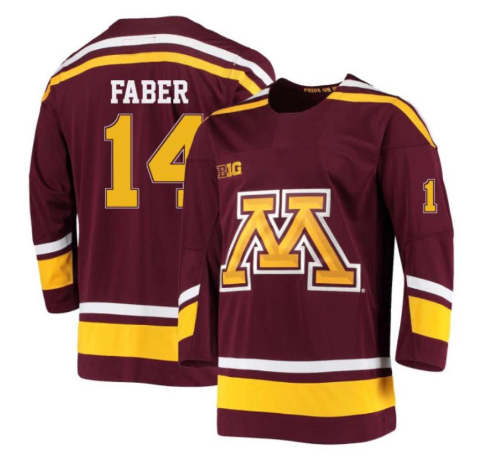 Men's Brock Faber #14 Minnesota Golden Gophers Hockey All Stitched Maroon Jersey by Hockey David
