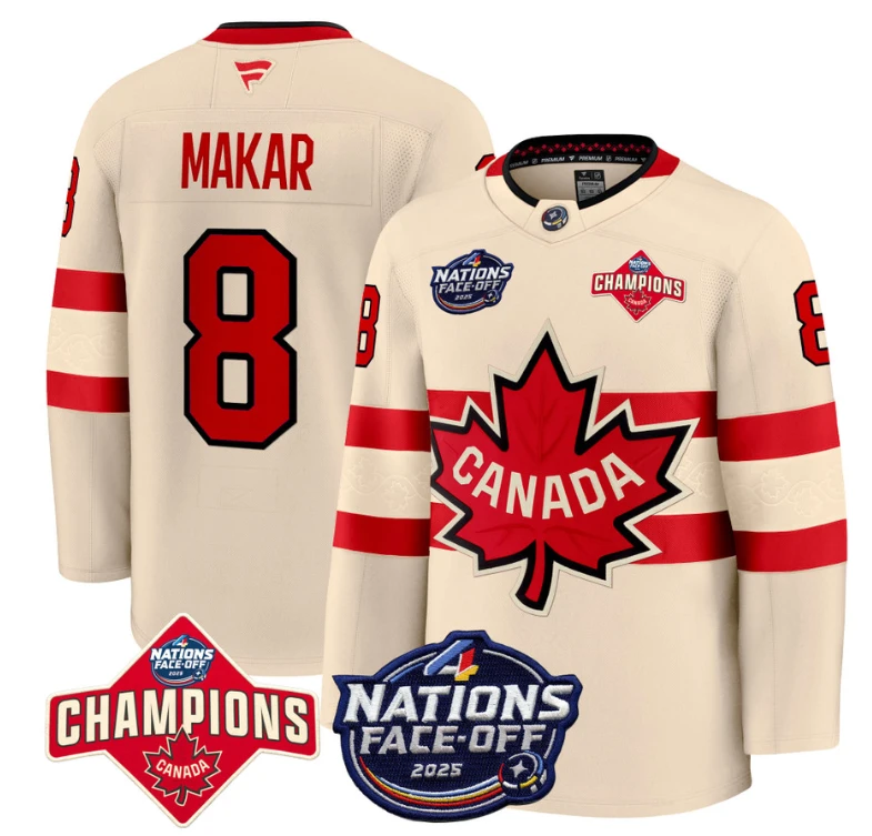 Men's Cale Makar Jersey #8 Canada 4 Nations Face-Off 2025 Champions Cream by Hockey David