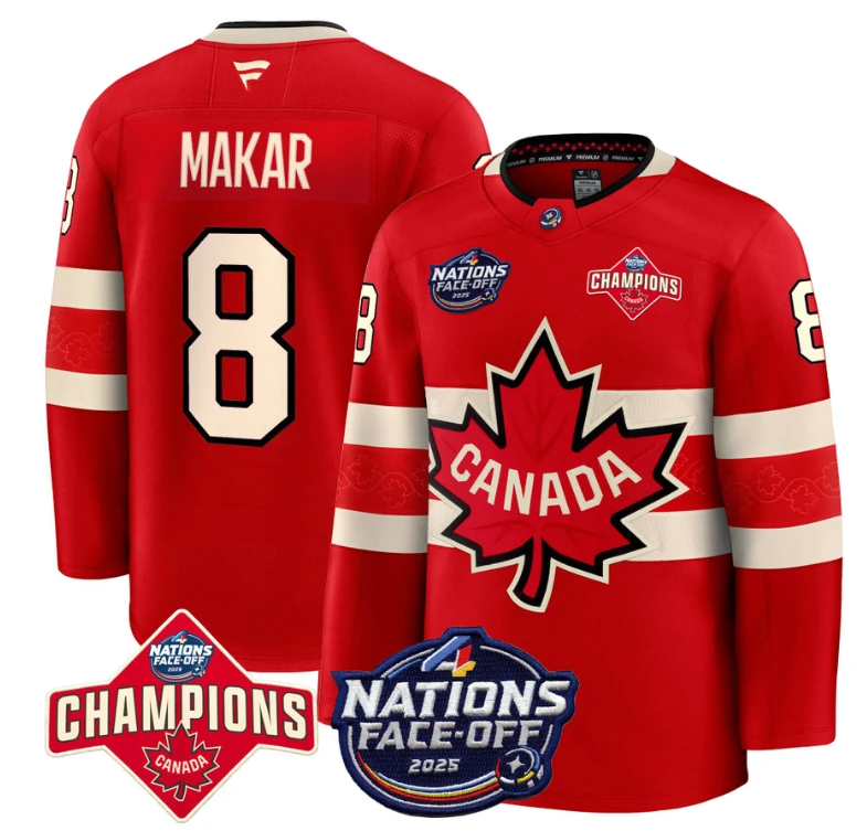 Men's Cale Makar Jersey #8 Canada 4 Nations Face-Off 2025 Champions Red by Hockey David