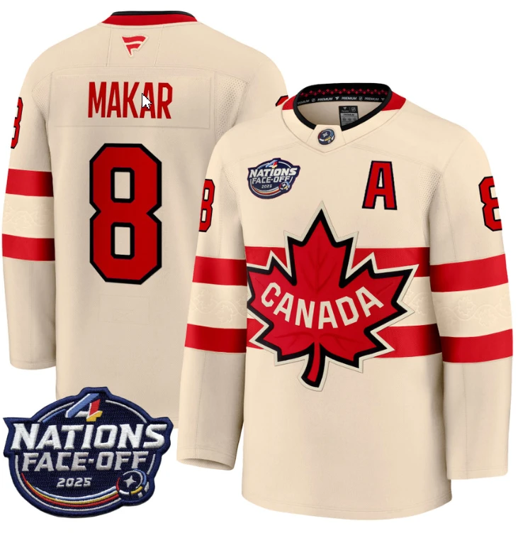 Men's Cale Makar Jersey #8 Canada 4 Nations Face-Off 2025 Stitched Cream by Hockey David