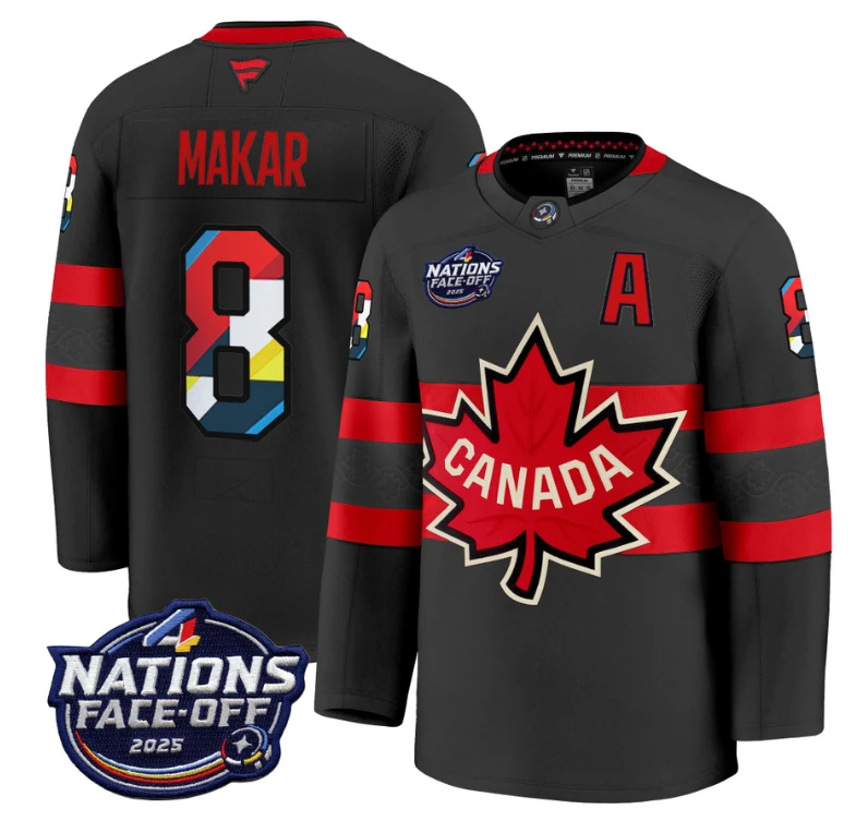 Men's Cale Makar Jersey #8 Canada 4 Nations Face-Off 2025 V2 Stitched BLack by Hockey David