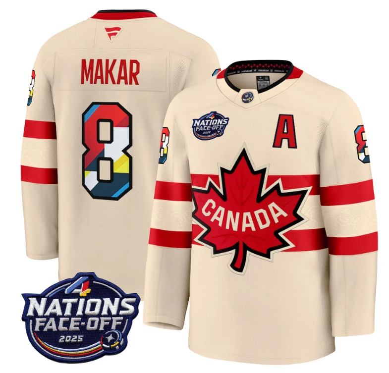 Men's Cale Makar Jersey #8 Canada 4 Nations Face-Off 2025 V2 Stitched Cream by Hockey David