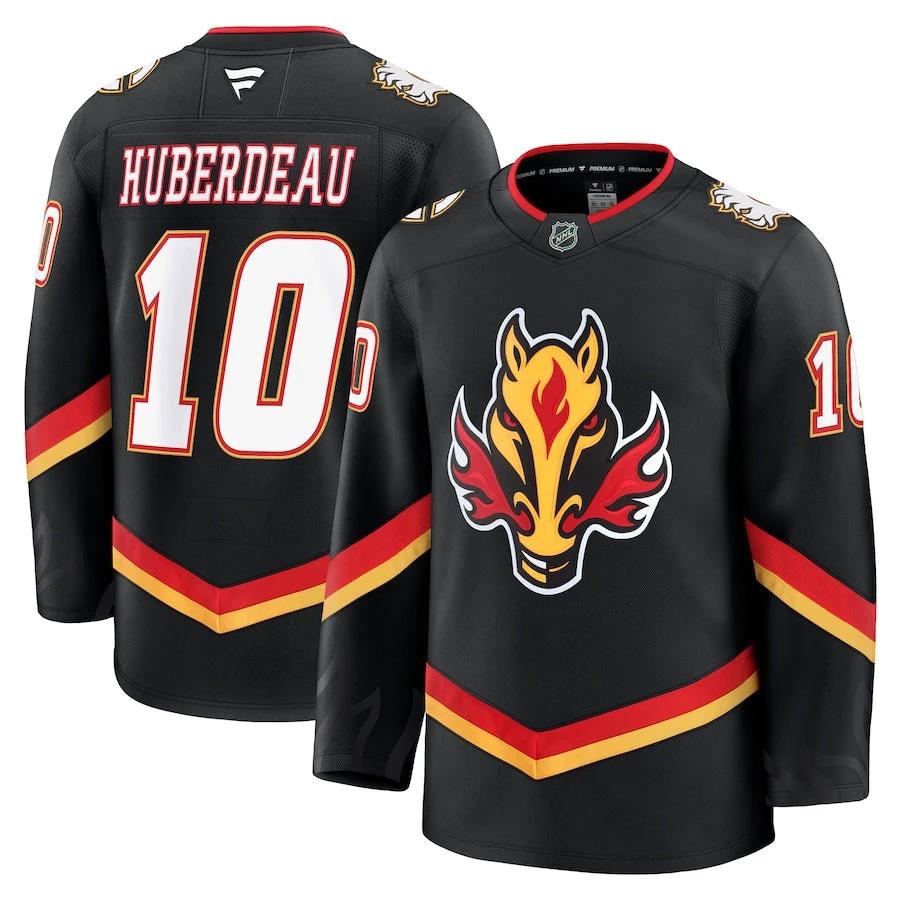 Men's Calgary Flames #10 Jonathan Huberdeau Alternate Premium Jersey Black by Hockey David