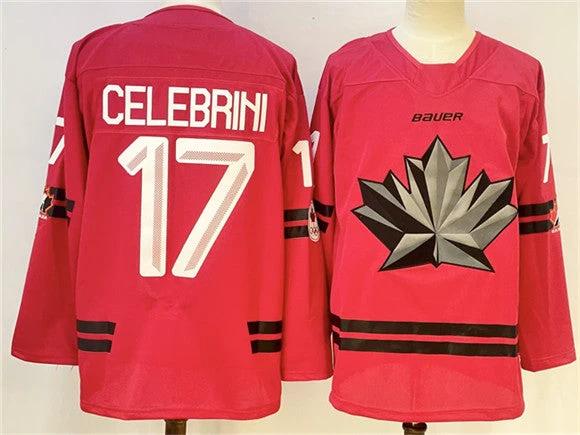 Men's Canada Hockey #17 Macklin Celebrini Red Stitched Jersey by Hockey David
