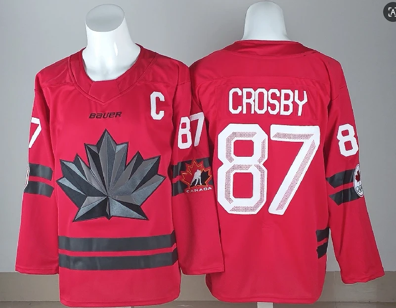 Men's Canada Hockey #87 Sidney Crosby With C Patch Red 2026 Olympics Stitched Jersey by Hockey David