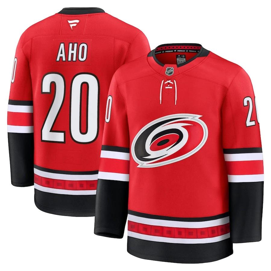 Men's Carolina Hurricanes #20 Sebastian Aho Alternate Premium Jersey Red by Hockey David