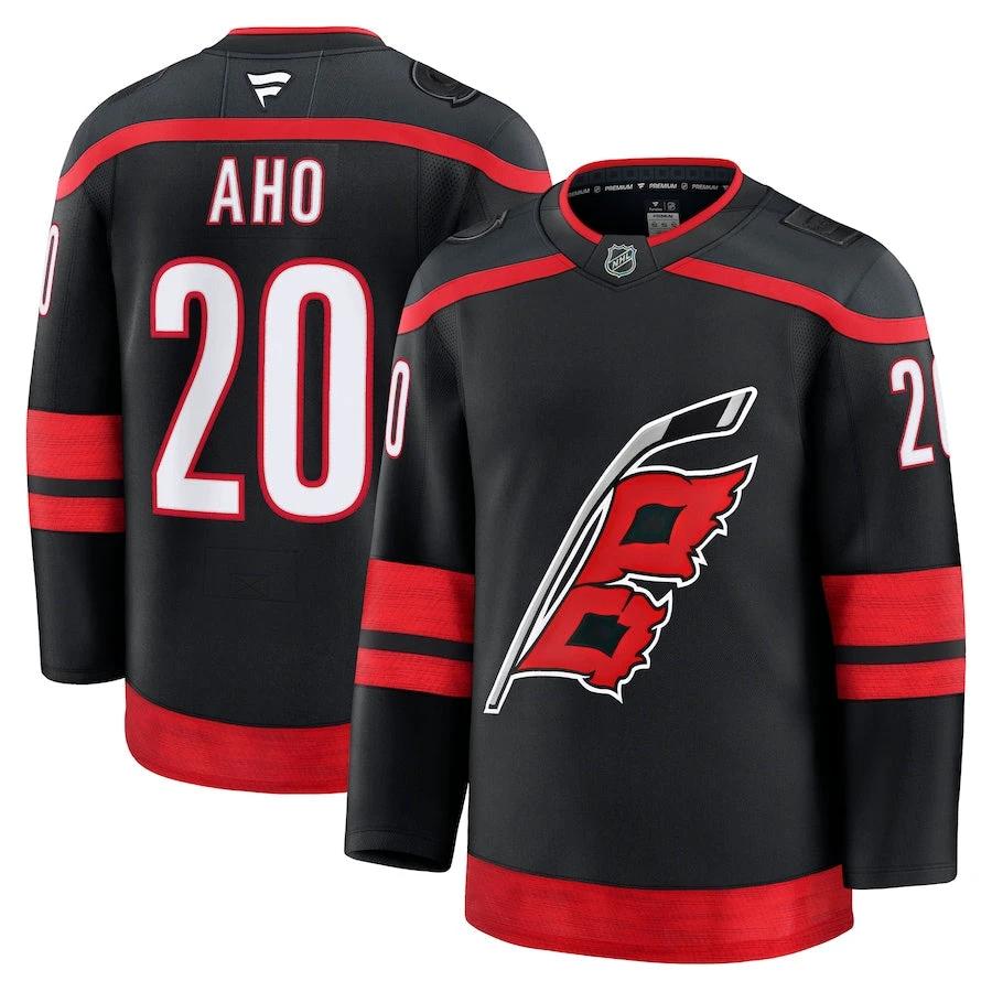 Men's Carolina Hurricanes #20 Sebastian Aho Home Premium Jersey Black by Hockey David