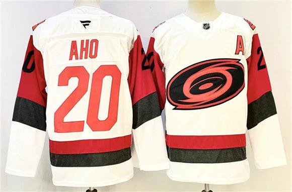 Men's Carolina Hurricanes #20 Sebastian Aho Jersey White 2024-25 With A Patch Home Stitched (Copy) by Hockey David