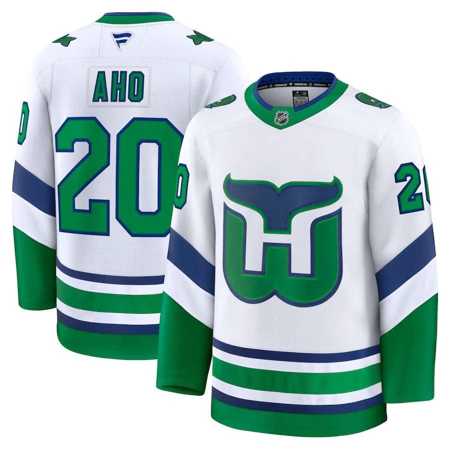 Men's Carolina Hurricanes #20 Sebastian Aho Throwback Premium Jersey White by Hockey David