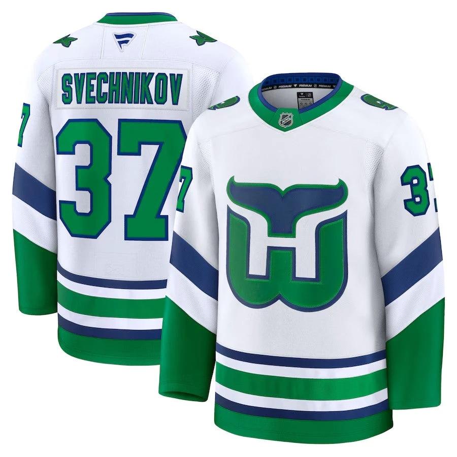 Men's Carolina Hurricanes #37 Andrei Svechnikov Throwback Premium Jersey White by Hockey David