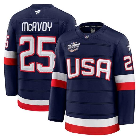 Men's Charlie McAvoy Jersey #25 USA Navy 2025 4 Nations Face-Off All Stitched by Hockey David