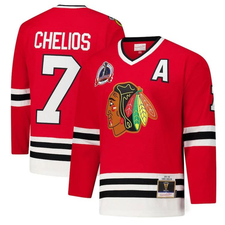 Men's Chicago Blackhawks #7 Chris Chelios 1991-92 Power Jersey by Hockey David