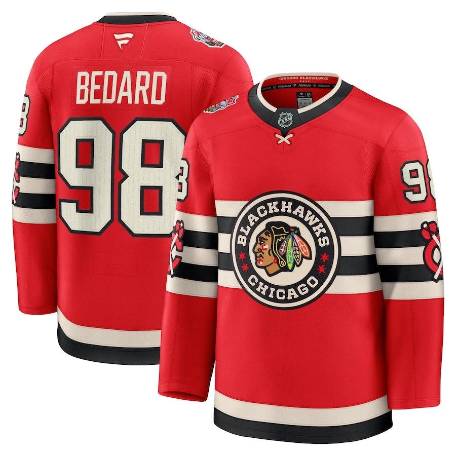 Men's Chicago Blackhawks #98 Connor Bedard 2025 NHL Winter Classic Jersey Red by Hockey David
