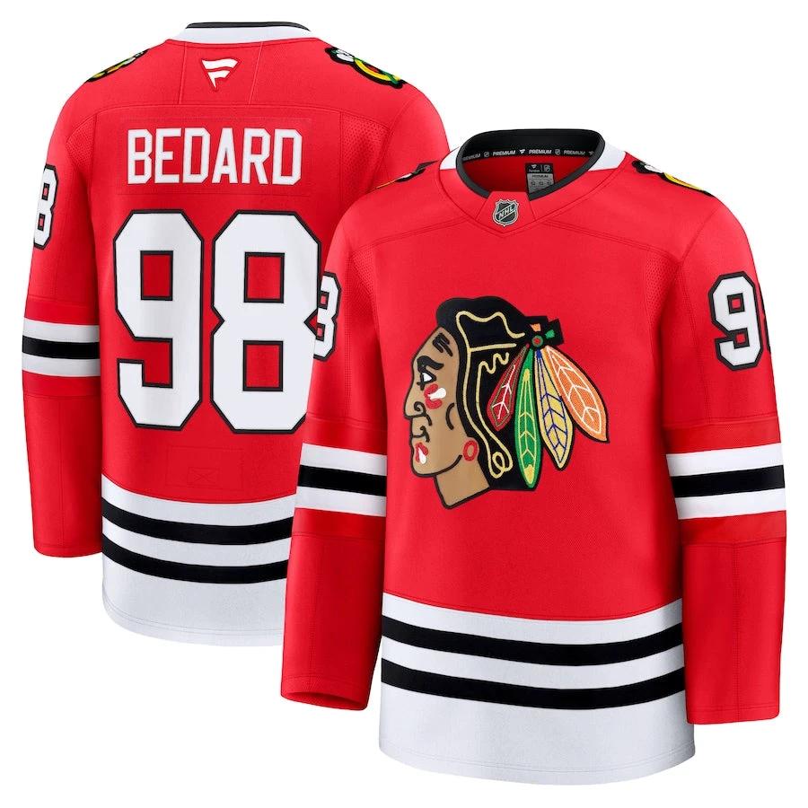Men's Chicago Blackhawks #98 Connor Bedard Home Premium Jersey Red by Hockey David