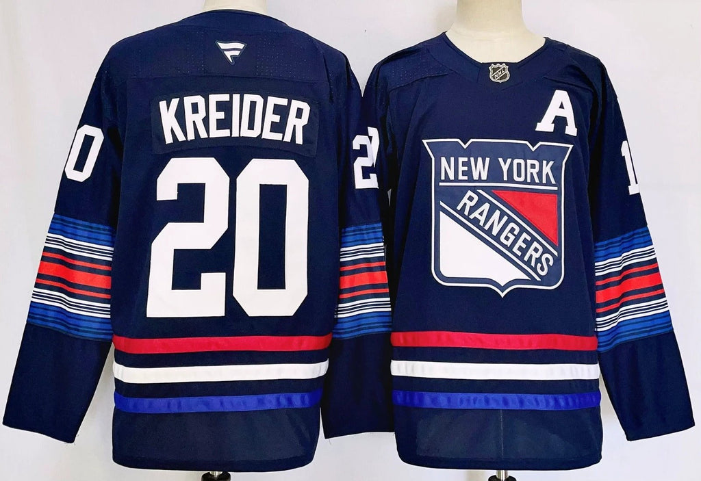 Men’s Chris Kreider Jersey #20 New York Rangers Navy Alternate Stitched by Hockey David