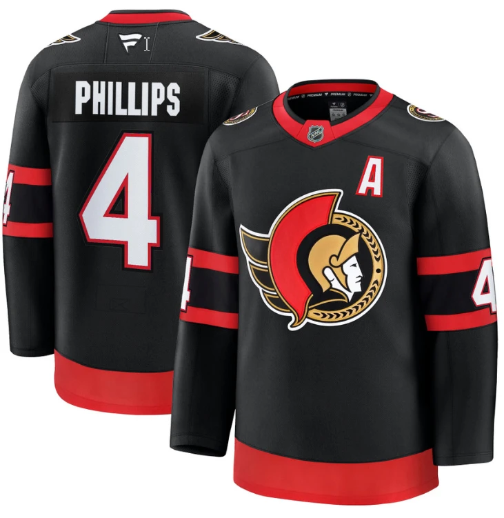 Men's Chris Phillips Jersey #4 Ottawa Senators 2025 Premium Home All Stitched by Hockey David
