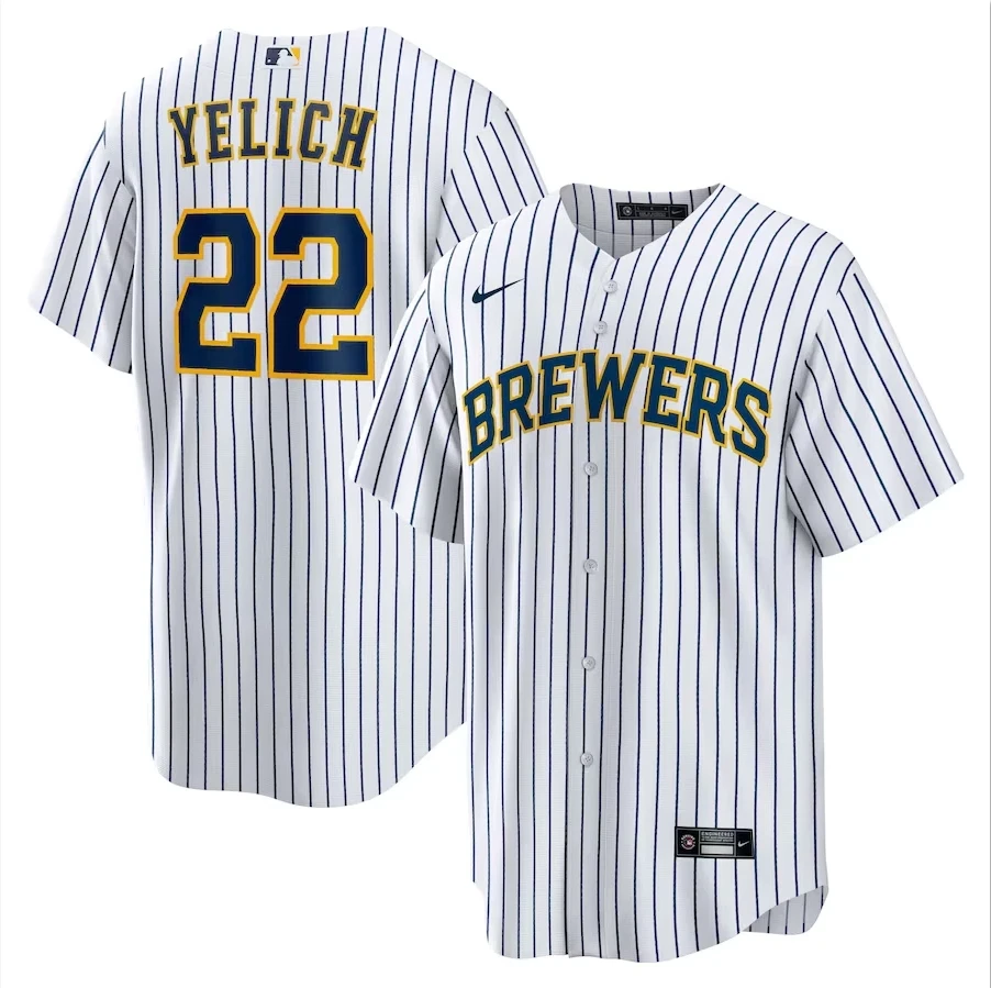 Men's Christian Yelich White Alternate Replica Player Stitched Jersey #22 by My Store