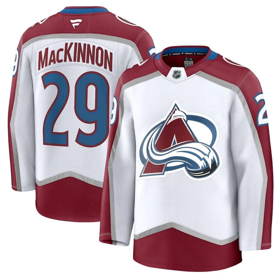Men's Colorado Avalanche #29 Nathan MacKinnon Away Premium Jersey White by Hockey David