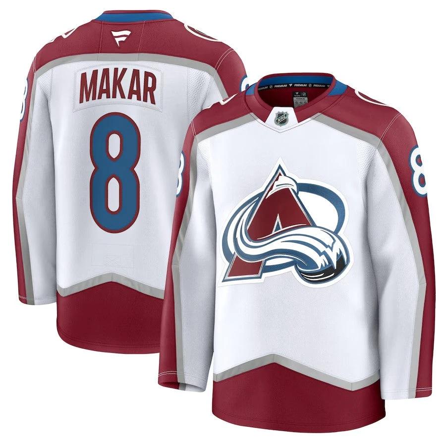 Men's Colorado Avalanche #8 Cale Makar Away Premium Jersey White by Hockey David