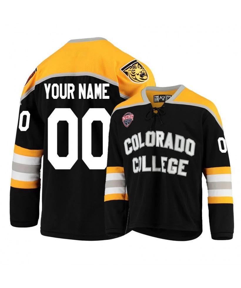 Men's Colorado College Tigers Black Custom Hockey Jersey by Hockey David