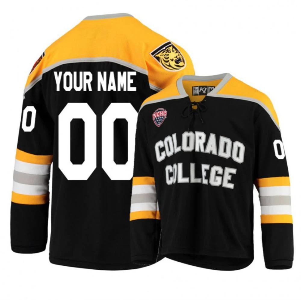 Men's Colorado College Tigers Custom Jersey Hockey All Stitched Black Gold by Hockey David