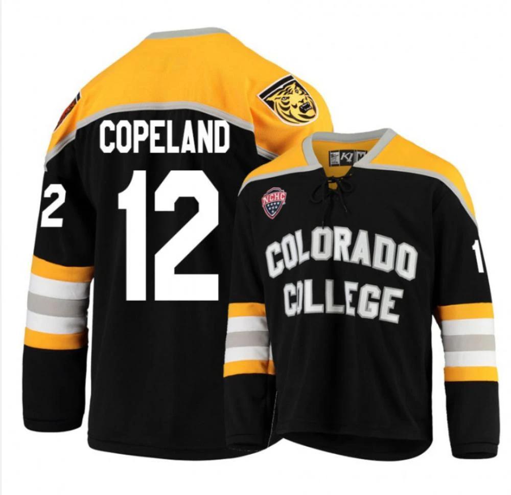 Men's Colorado College Tigers #13 N. Halloran Hockey Stitched Black Gold Jersey by Hockey David