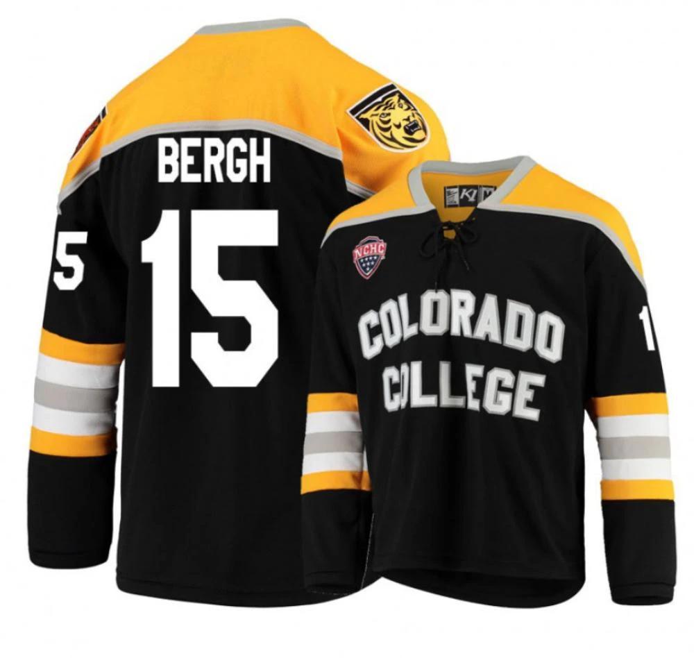 Men's Colorado College Tigers #15 Mason Bergh Hockey Stitched Black Gold Jersey by Hockey David