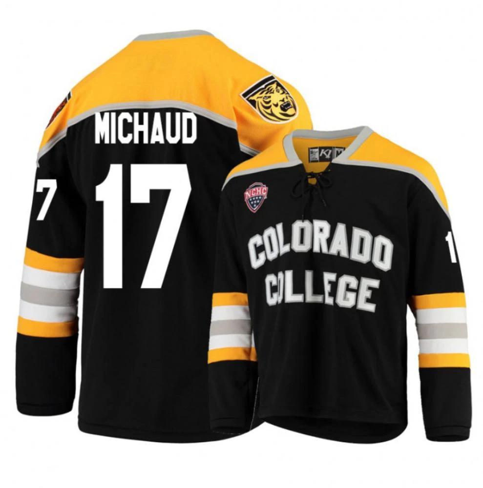 Men's Colorado College Tigers #17 Westin Michaud Hockey Stitched Black Jersey by Hockey David
