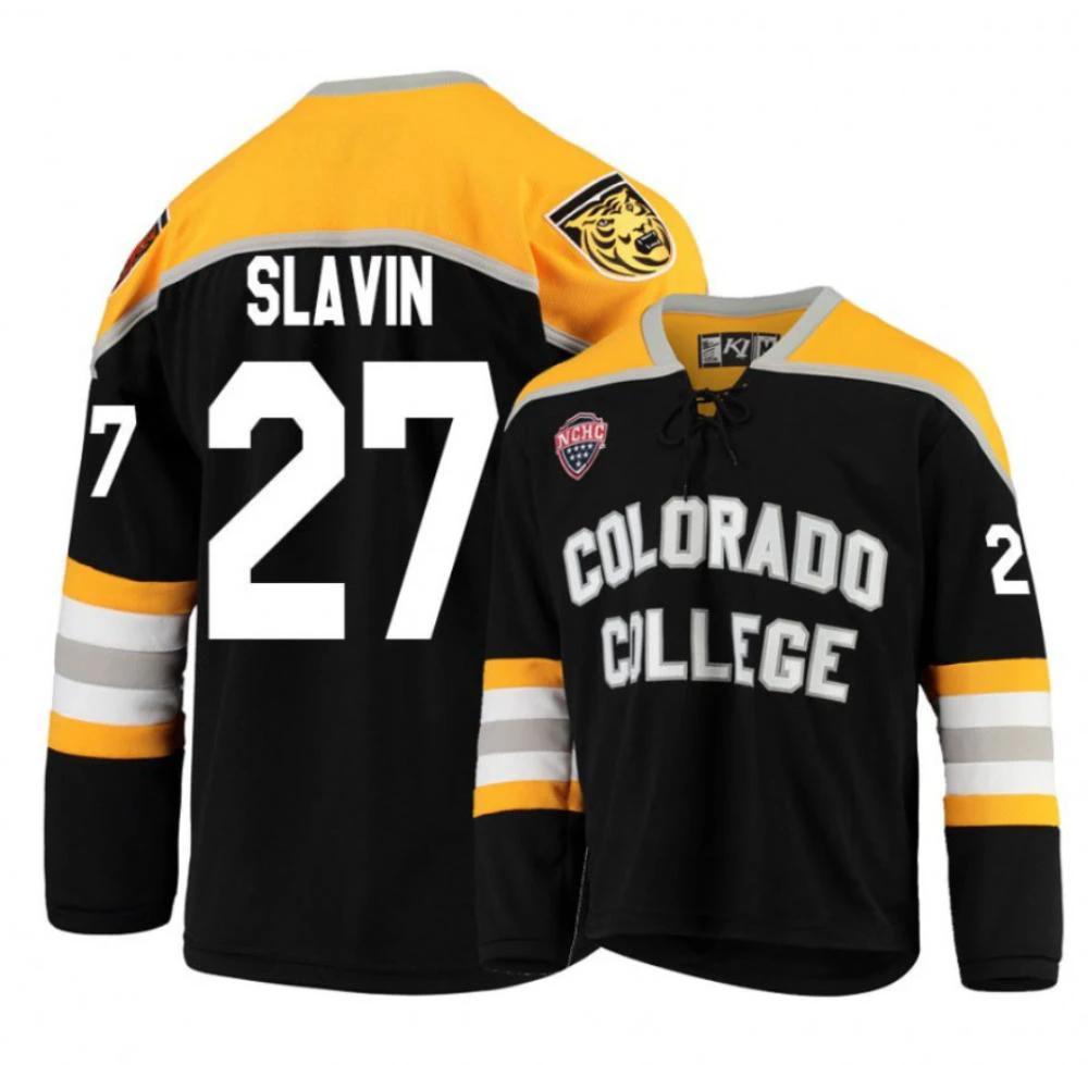 Men's Colorado College Tigers #27 Josiah Slavin Hockey Stitched Black Jersey by Hockey David