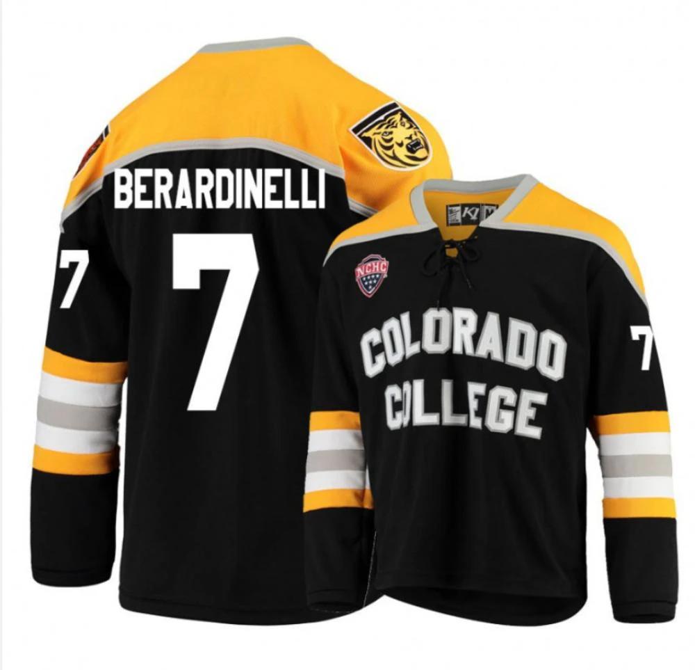 Men's Colorado College Tigers #7 Alex Berardinelli Hockey Stitched Black Jersey by Hockey David