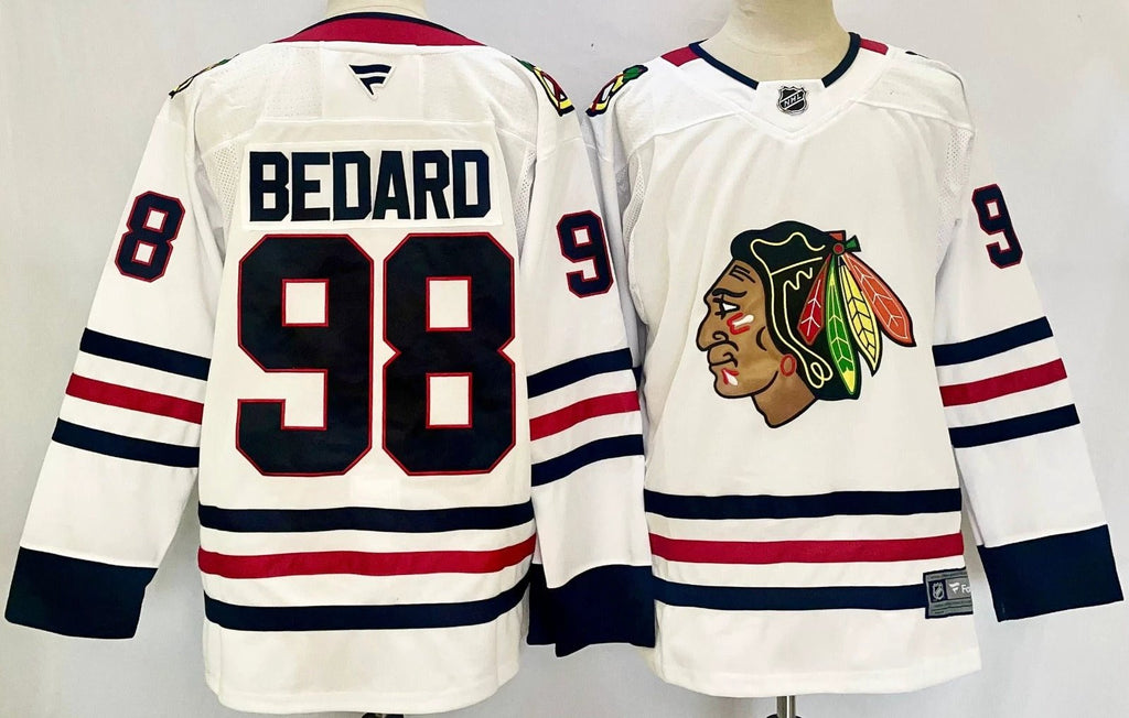 Men’s Connor Bedard Jersey #98 Chicago Blackhawks 2025 White Away Stitched by Hockey David