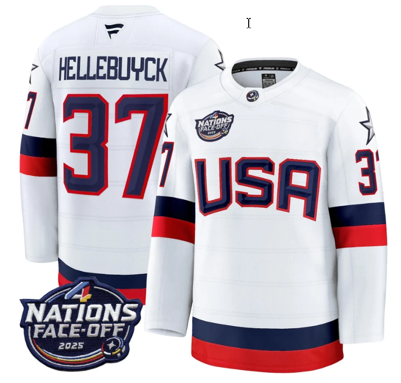 Men's Connor Hellebuyck Jersey #37 USA White 2025 4 Nations Face-Off Stitched by Hockey David