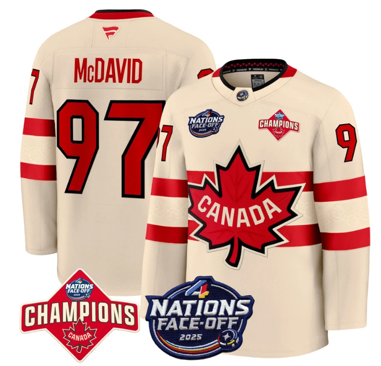 Men's Connor McDavid Jersey #97 Canada 4 Nations Face-Off 2025 Champions Cream by Hockey David