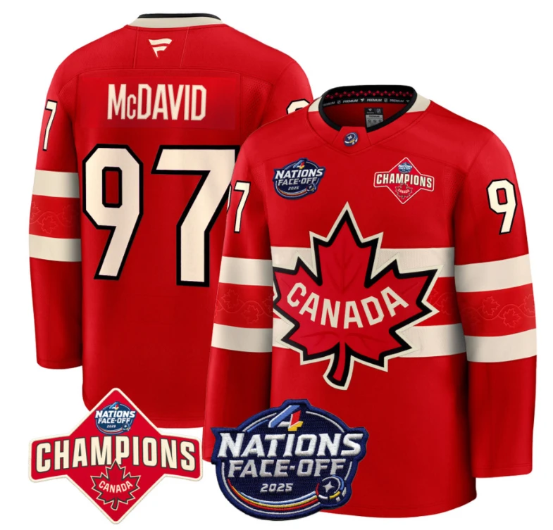Men's Connor McDavid Jersey #97 Canada 4 Nations Face-Off 2025 Champions Red by Hockey David