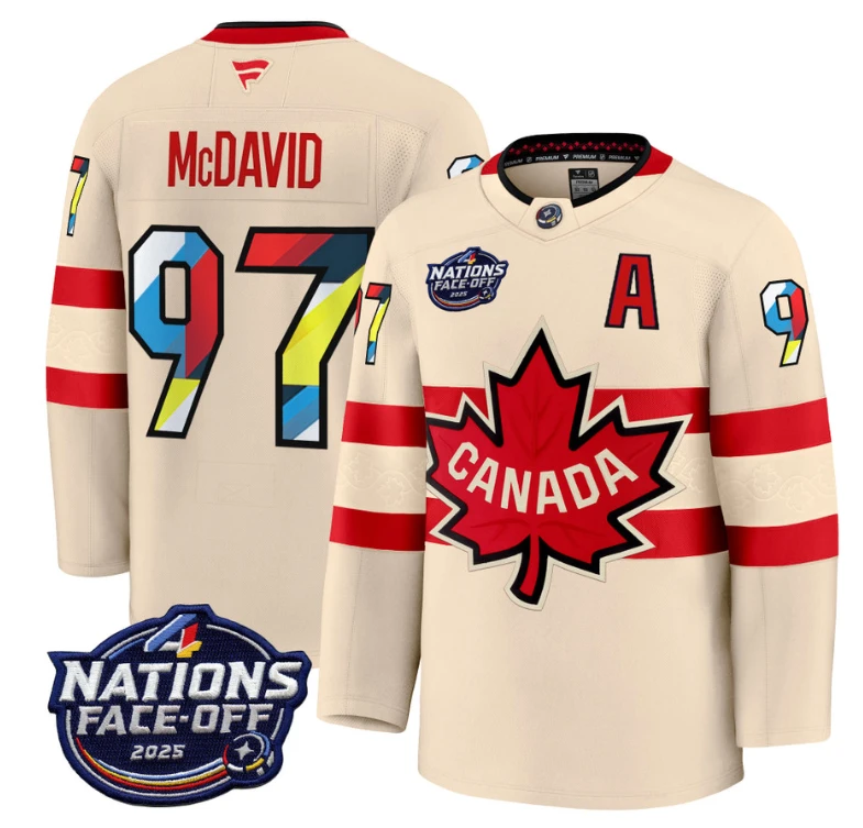Men's Connor McDavid Jersey #97 Canada 4 Nations Face-Off 2025 V2 Stitched Cream by Hockey David